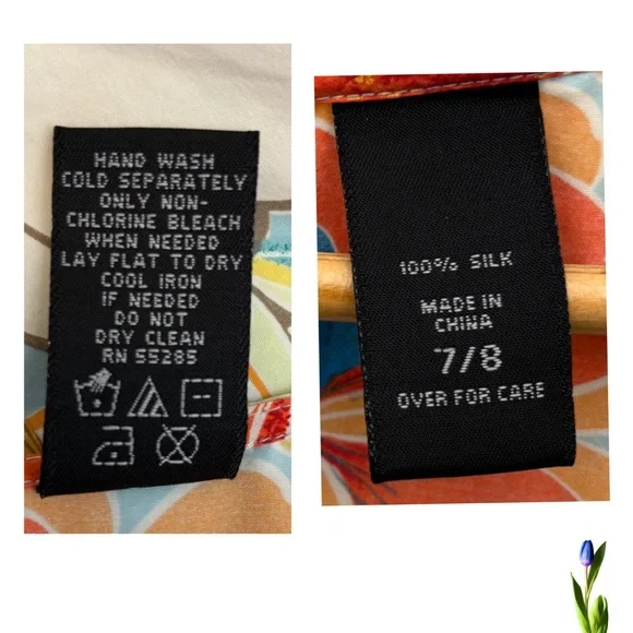 Y2K Express 100% Silk colorful blouse with open sleeves and flowers size 7/8 - Picture 7 of 7